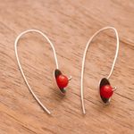 Agate drop earrings, 'Wondrous Galaxy in Red-Orange' - Red-Orange Agate and Sterling Silver Drop Earrings from Peru