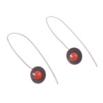Agate drop earrings, 'Wondrous Galaxy in Red-Orange' - Red-Orange Agate and Sterling Silver Drop Earrings from Peru