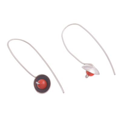 Agate drop earrings, 'Wondrous Galaxy in Red-Orange' - Red-Orange Agate and Sterling Silver Drop Earrings from Peru