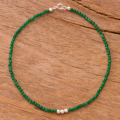 Agate beaded anklet, 'Simple Appeal in Green' - Agate Beaded Anklet in Green from Peru
