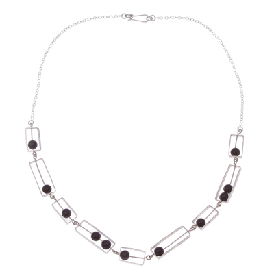 Onyx link necklace, 'Modern Brilliance' - Modern Onyx Link Necklace Crafted in Peru