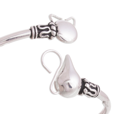 Sterling silver pendant bangle bracelet, 'Delightful Cat' - Cat-Themed Sterling Silver Pendant Bracelet from Peru
