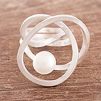 Cultured pearl cocktail ring, 'Amazon Nest' - Modern Cultured Pearl Cocktail Ring Crafted in Peru