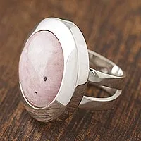 Rhodonite cocktail ring, 'Soft Energy' - Circular Natural Rhodonite Cocktail Ring Crafted in Peru