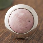 Rhodonite cocktail ring, 'Soft Energy' - Circular Natural Rhodonite Cocktail Ring Crafted in Peru