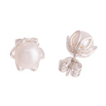 Cultured pearl stud earrings, 'Exquisite Glow' - Swirl Pattern Cultured Pearl Stud Earrings from India