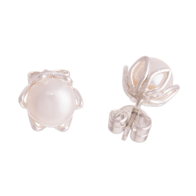 Aretes de perlas cultivadas - Aretes de perla cultivada con patrón de remolino de la India
