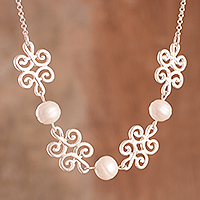 Cultured pearl pendant necklace, 'Exquisite Glow' - Swirl Pattern Cultured Pearl Pendant Necklace from India