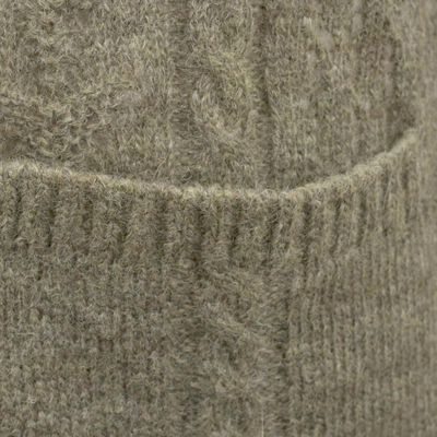 Baby alpaca blend cardigan, 'Comfortable Charm in Olive' - Cable Knit Baby Apaca Blend Cardigan in Olive from Peru