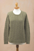 Baby alpaca blend pullover, 'Warm Charm in Olive' - Cable Knit Baby Apaca Blend Pullover in Olive from Peru (image 2d) thumbail