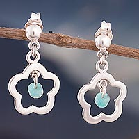 Amazonite dangle earrings, 'Cute Flowers' - Flower-Shaped Amazonite Dangle Earrings from Peru