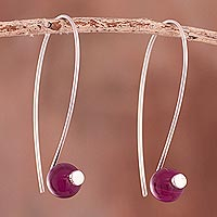 Agate drop earrings, 'Spheres of Splendor in Maroon' - Maroon Agate Drop Earrings Crafted in Peru