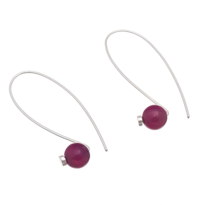 Agate drop earrings, 'Spheres of Splendor in Maroon' - Maroon Agate Drop Earrings Crafted in Peru