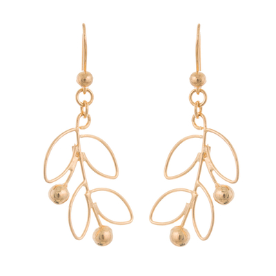 Gold plated sterling silver dangle earrings, 'Airy Leaves' - Leafy 18k Gold Plated Sterling Silver Dangle Earrings