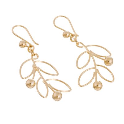 Gold plated sterling silver dangle earrings, 'Airy Leaves' - Leafy 18k Gold Plated Sterling Silver Dangle Earrings