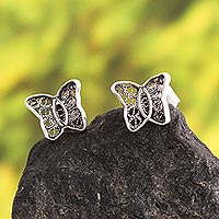 Sterling silver filigree stud earrings, 'Elegant Butterflies' - Sterling Silver Filigree Butterfly Stud Earrings from Peru