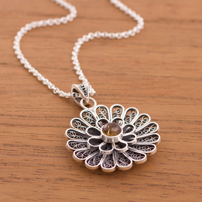 Citrine filigree pendant necklace, 'Floral Citrine' - Floral Citrine Filigree Pendant Necklace from Peru