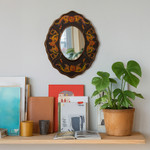 Reverse-painted glass wall mirror, 'Black Colonial Wreath' - Black Floral Reverse-Painted Glass Wall Mirror from Peru