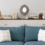 Reverse-painted glass mirror, 'Antique Reflections' - Turquoise Floral Reverse-Painted Glass Wall Mirror from Peru