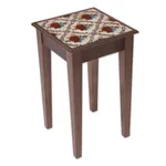Reverse-painted glass accent table, 'Red Flowers' - Red Floral Reverse-Painted Glass Accent Table from Peru