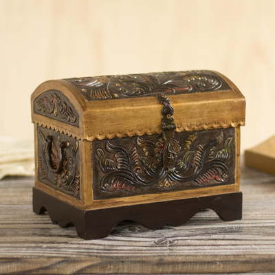 Caja decorativa de cuero y madera - Caja decorativa colorida de cuero y madera de Perú