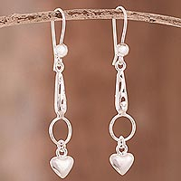 Heart Motif Sterling Silver Dangle Earrings from Peru,'Rain of Hearts'