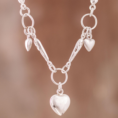 Sterling silver pendant necklace, Rain of Hearts