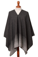 Men's alpaca blend poncho, 'Stone Adventure' - Men's Alpaca Blend Poncho in Stone and Graphite from Peru