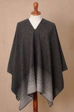 Men's alpaca blend poncho, 'Stone Adventure' - Men's Alpaca Blend Poncho in Stone and Graphite from Peru