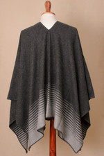 Men's alpaca blend poncho, 'Stone Adventure' - Men's Alpaca Blend Poncho in Stone and Graphite from Peru