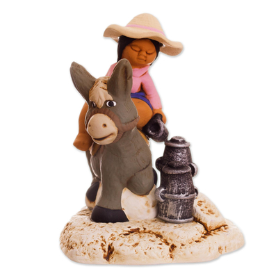 Ceramic Figurine of a Woman on a Donkey from Peru