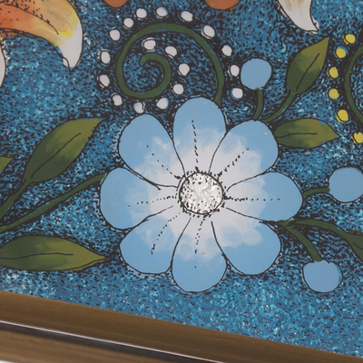 Dekorative Box aus rückseitig lackiertem Glas - Dekorative Box aus rückseitig bemaltem Glas mit Blumenmuster in Blau
