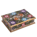 Reverse-painted glass decorative box, 'Margarita Garden in White' - Colorful Reverse-Painted Glass Decorative Box from Peru