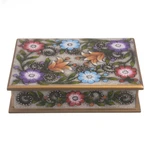 Reverse-painted glass decorative box, 'Margarita Garden in White' - Colorful Reverse-Painted Glass Decorative Box from Peru