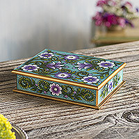 Reverse-painted glass decorative box, 'Margarita Bliss in Blue'