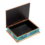 Reverse-painted glass decorative box, 'Margarita Bliss in Blue' - Purple and Blue Reverse-Painted Glass Decorative Box