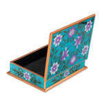 Reverse-painted glass decorative box, 'Margarita Bliss in Blue' - Purple and Blue Reverse-Painted Glass Decorative Box