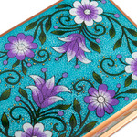 Reverse-painted glass decorative box, 'Margarita Bliss in Blue' - Purple and Blue Reverse-Painted Glass Decorative Box