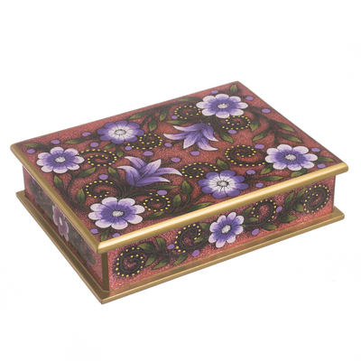 Reverse-painted glass decorative box, 'Margarita Bliss in Pink' - Purple and Pink Reverse-Painted Glass Decorative Box