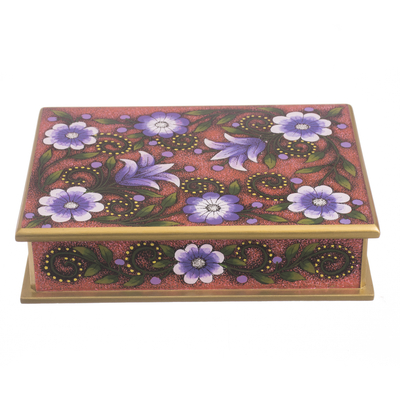 Reverse-painted glass decorative box, 'Margarita Bliss in Pink' - Purple and Pink Reverse-Painted Glass Decorative Box