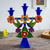 Recycled metal candelabra, 'Hummingbird Temple in Blue' - Hummingbird-Themed Recycled Metal Candelabra in Blue thumbail