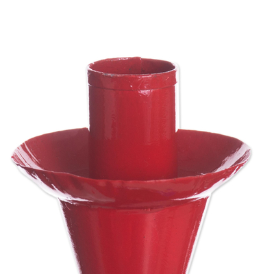 Candelabro de metal reciclado - Candelabro de metal reciclado con temática de colibrí en rojo