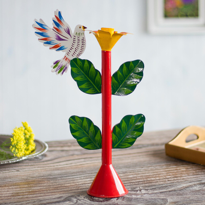 Recycled metal candleholder, Sweet Dove in Red