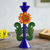 Recycled metal candleholder, 'Margarita Beauty in Blue' - Recycled Metal Flower Candle Holder in Blue from Peru thumbail