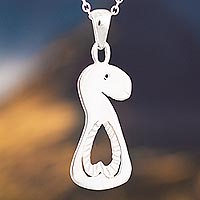 Sterling silver pendant necklace, 'Heart of the Alpaca' - Heart Pattern Sterling Silver Alpaca Pendant Necklace