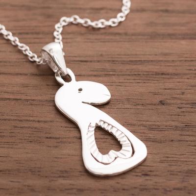 Sterling silver pendant necklace, 'Heart of the Alpaca' - Heart Pattern Sterling Silver Alpaca Pendant Necklace