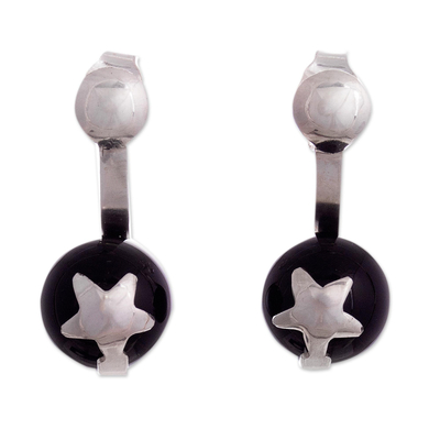 Star Motif Black Onyx Drop Earrings from Peru