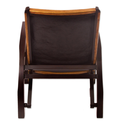 Stuhl aus Leder und Holz - Handgefertigter Stuhl aus Leder und Mohena-Holz aus Peru