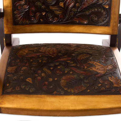 Leather and wood chair, 'Colonial Royalty' - Hand-Tooled Leather and Mohena Wood Chair from Peru