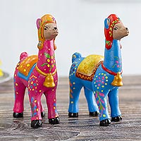 Ceramic figurines, 'Llama Couple' (6 inch, pair) - Ceramic Llama Couple Figurines from Peru (6 Inch, Pair)